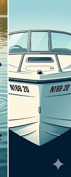 Correct boat registration numbers displayed on bow of motorboat hull