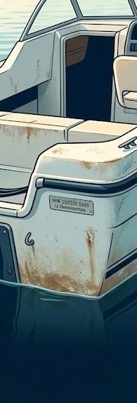 Hull identification number plate location on boat transom starboard side