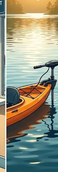 Kayak with electric trolling motor on calm lake — must be registered as motorized vessel in all 50 states